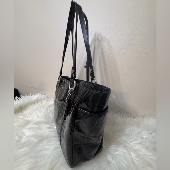 Coach Glossy Black Embossed Tote#F17729 - Picture 3 of 16